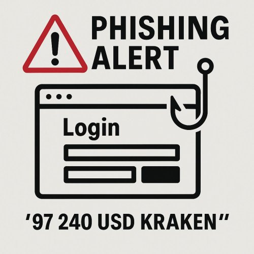 Alt: Phishing email warning with login page imagery and fake Kraken reference