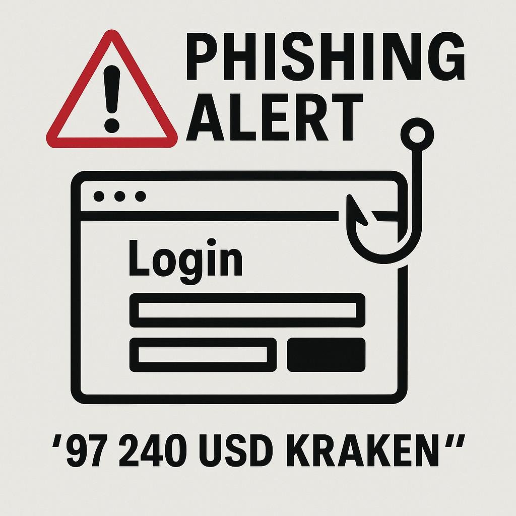 Alt: Phishing email warning with login page imagery and fake Kraken reference